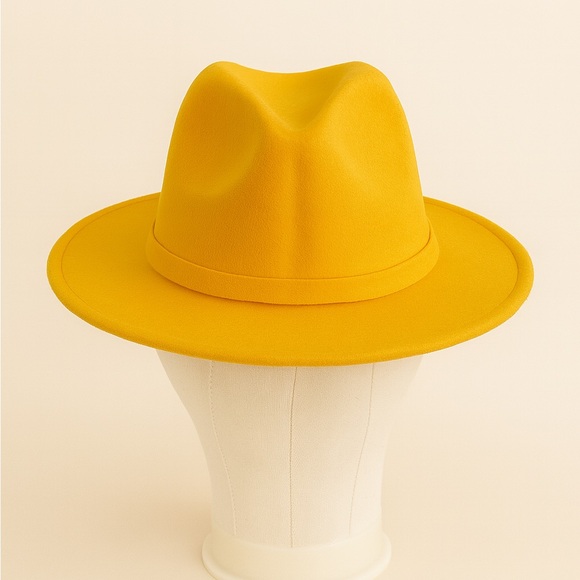Golden Mustard Fedora – Fall Statement Wide Brim Hat | Cotton Blend Chic” - Picture 1 of 5
